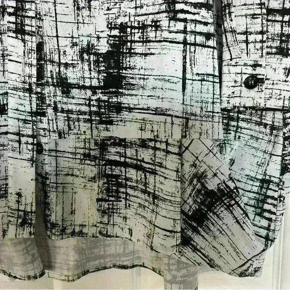 COMFY USA BUTTON FRONT TUNIC SZ S OVERSIZED BLACK WHITE PRINT COTTON BLEND - Picture 4 of 6